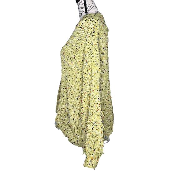 La Miel (M/L) Lime Oversized Loop Knit Sweater Raw Hem Distressed Boho Pullover - Picture 3 of 13